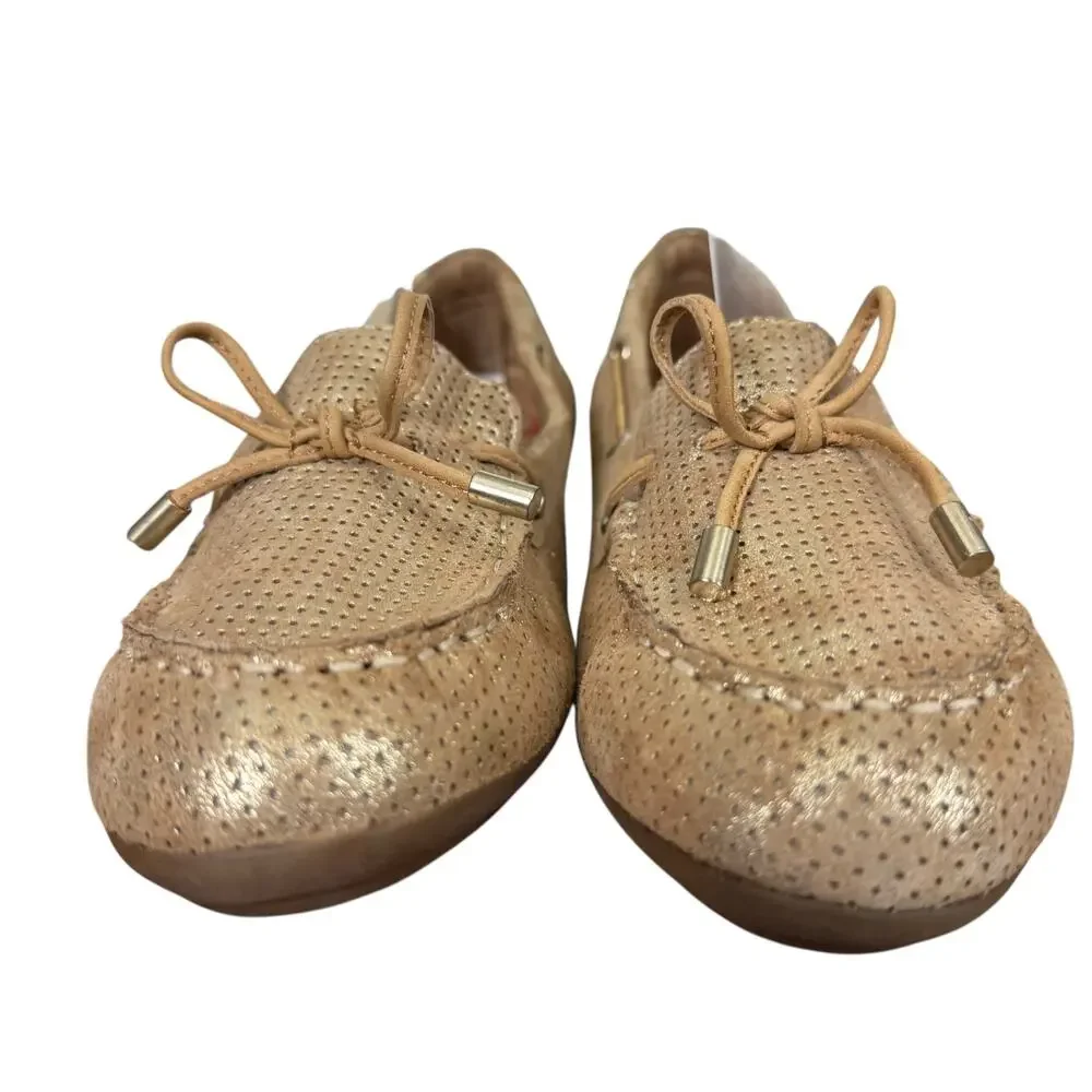 Comfortiva Gold Perforated Leather Slip On Flats Loafers Comfort Shoes sz 7 M